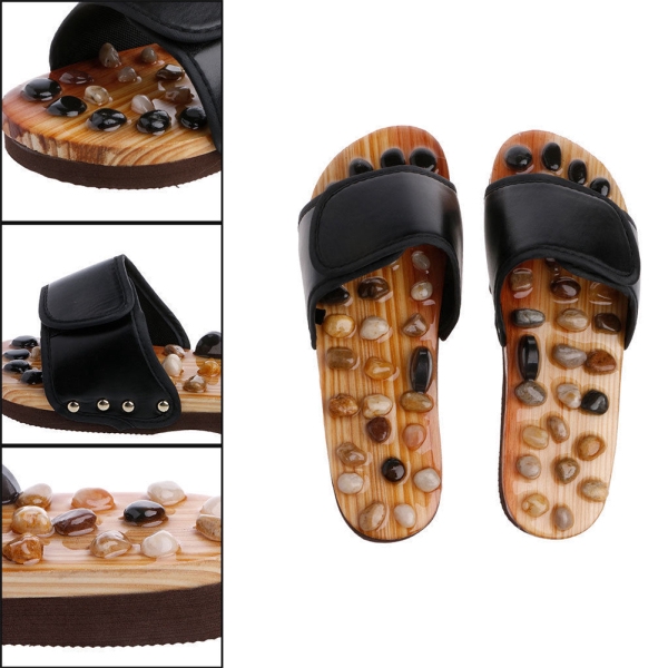 Jade Stone Acupressure Sandle BlackRed Foot Reflexology Massage Slippers Shoe